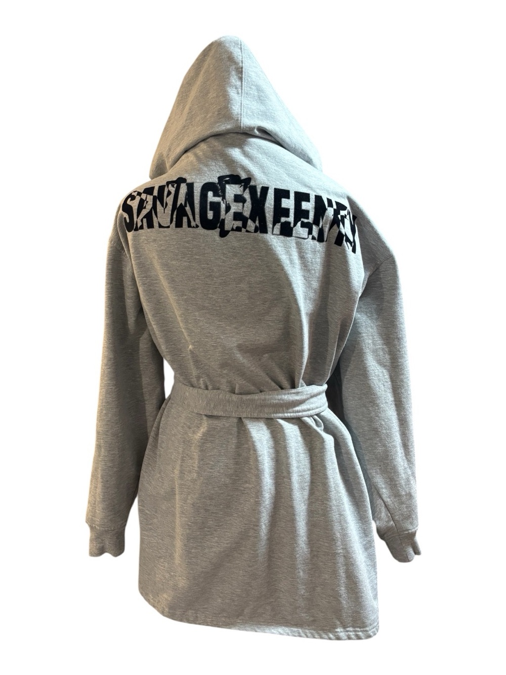 Savage Fenty Women's Gray Hooded Belted Robe with Back Graphic